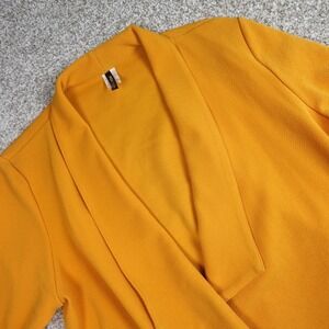 MOA‎ Collection Mustard Yellow Ruched 3/4 Sleeve Open Front Blazer Jacket 2XL